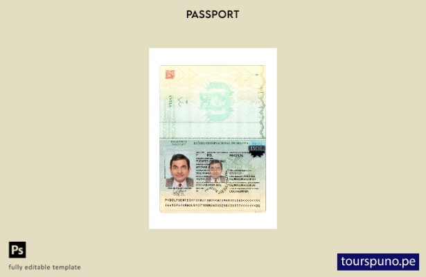 Listo para imprimir la plantilla actual del pasaporte de Bolivia